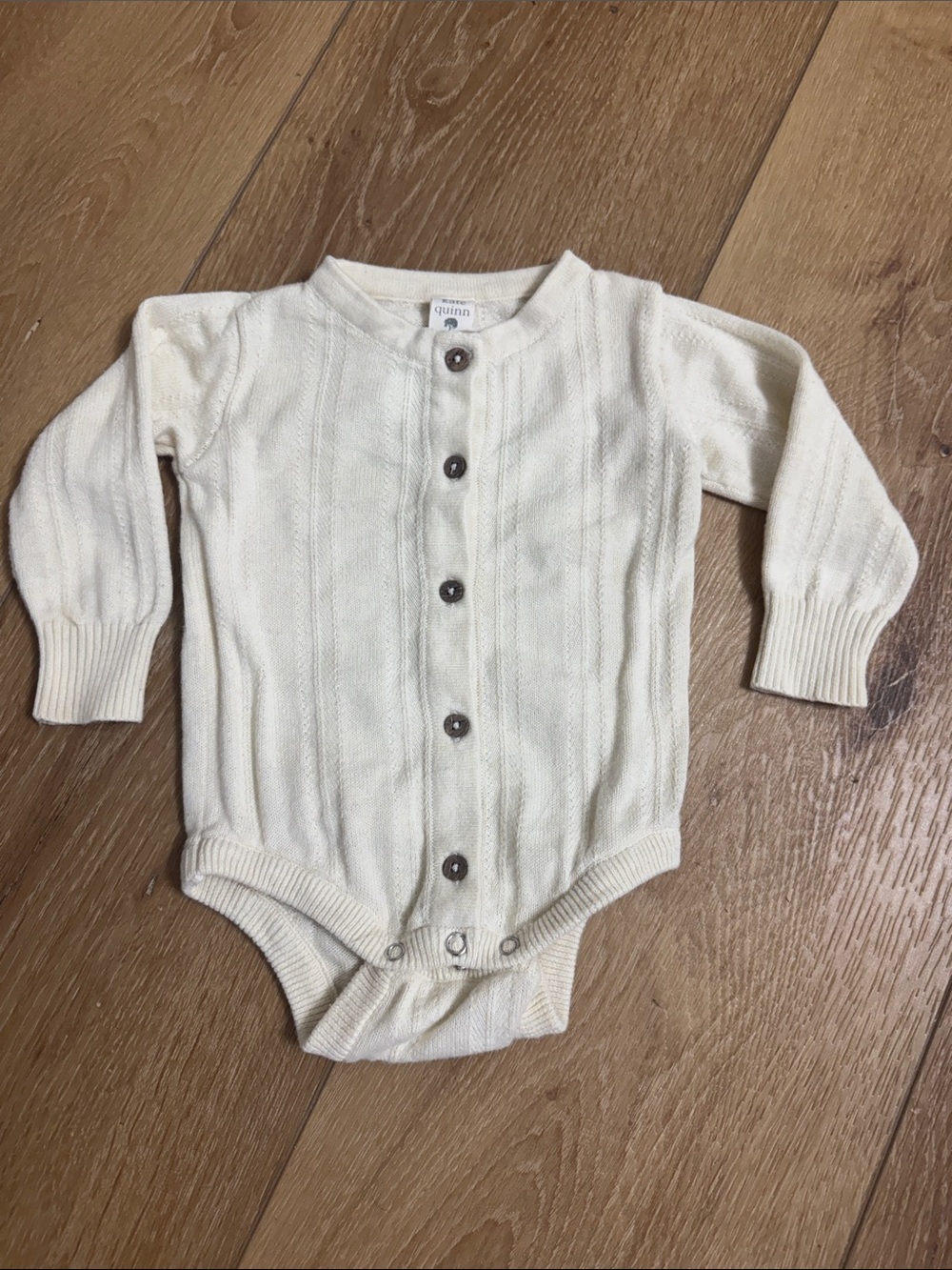 kate quinn Cream Knit Button-Front Long Sleeve Baby Bodysuit